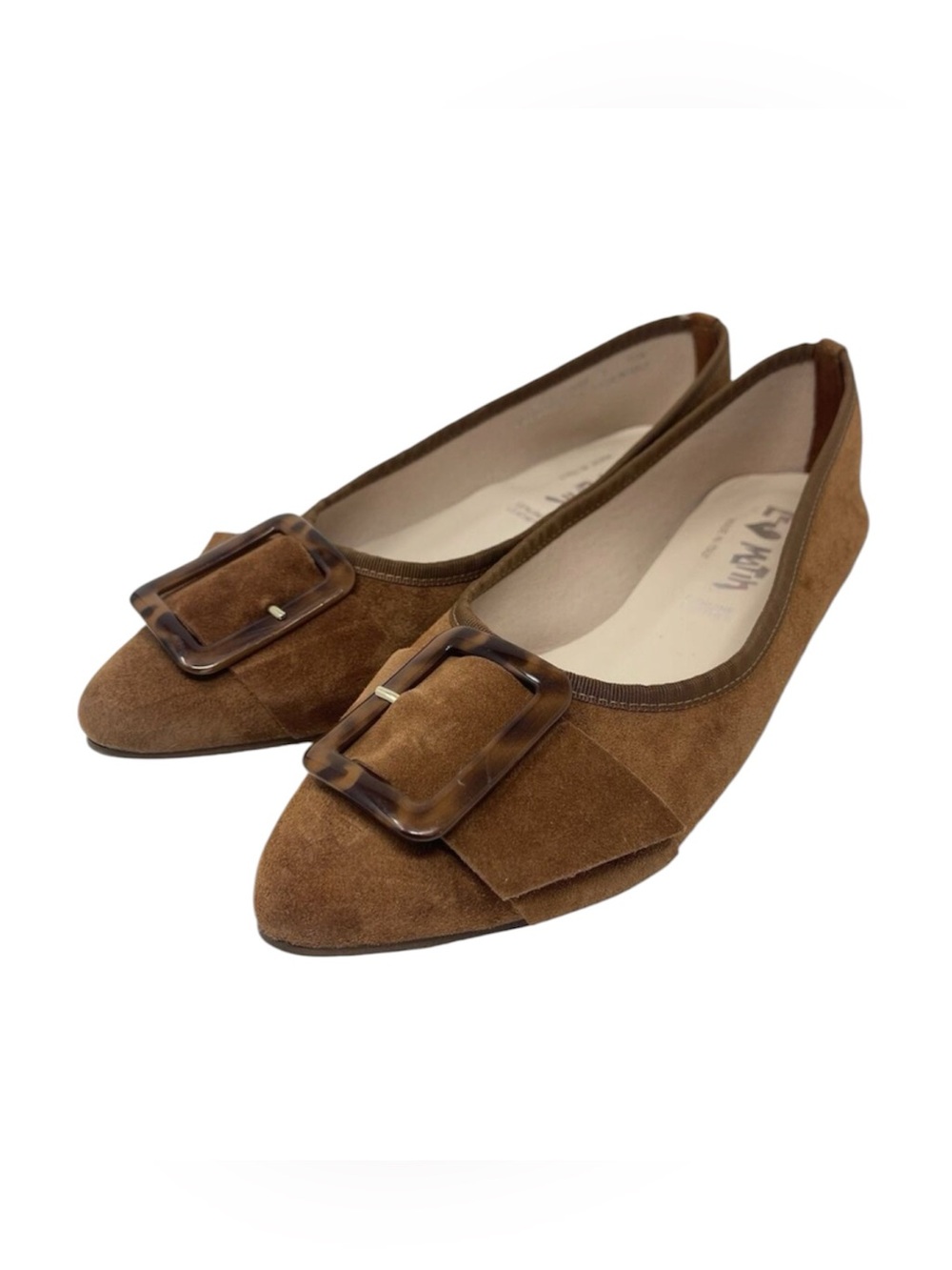 Le Matin Brown Suede Leather Ballet Flats Size 9 Italian 40 Buckle Pointy Toe